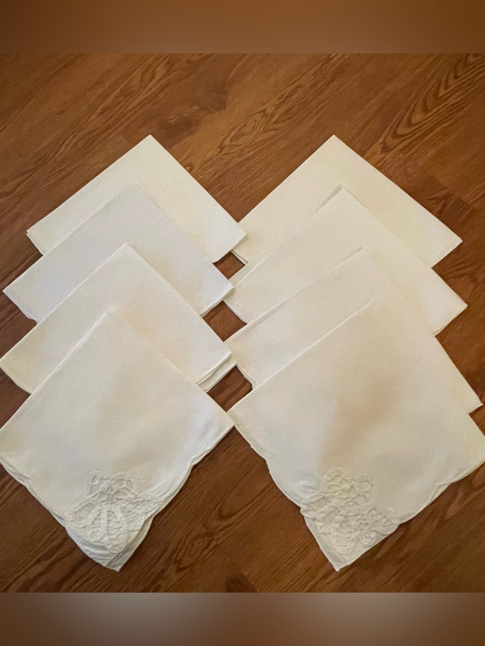 Set Of 8 Vintage‎ Battenburg Lace Napkins Crisp White Scalloped Edges 16x16.5